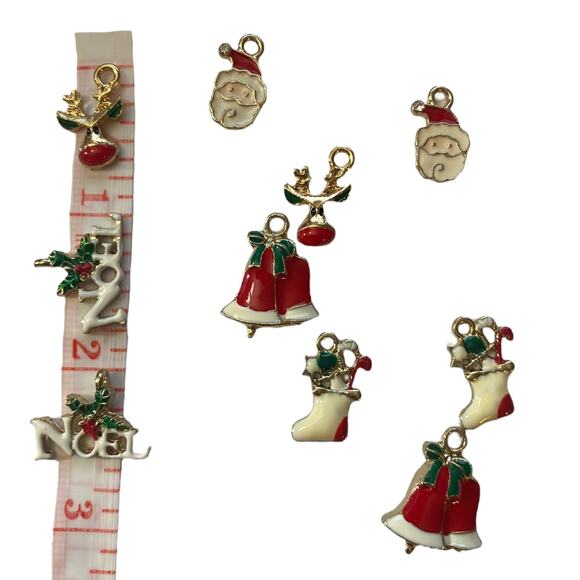 Christmas Stocking Santa Noel Reindeer Multicolor Set Of 12 Charms - Picture 3 of 3